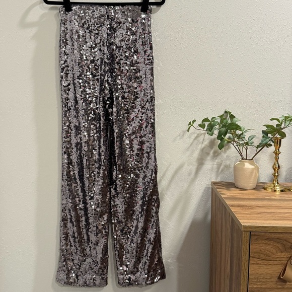 Good American Small Gunmetal Sequin Wide Leg Pull On Pants Party Glam Concert - Picture 3 of 6